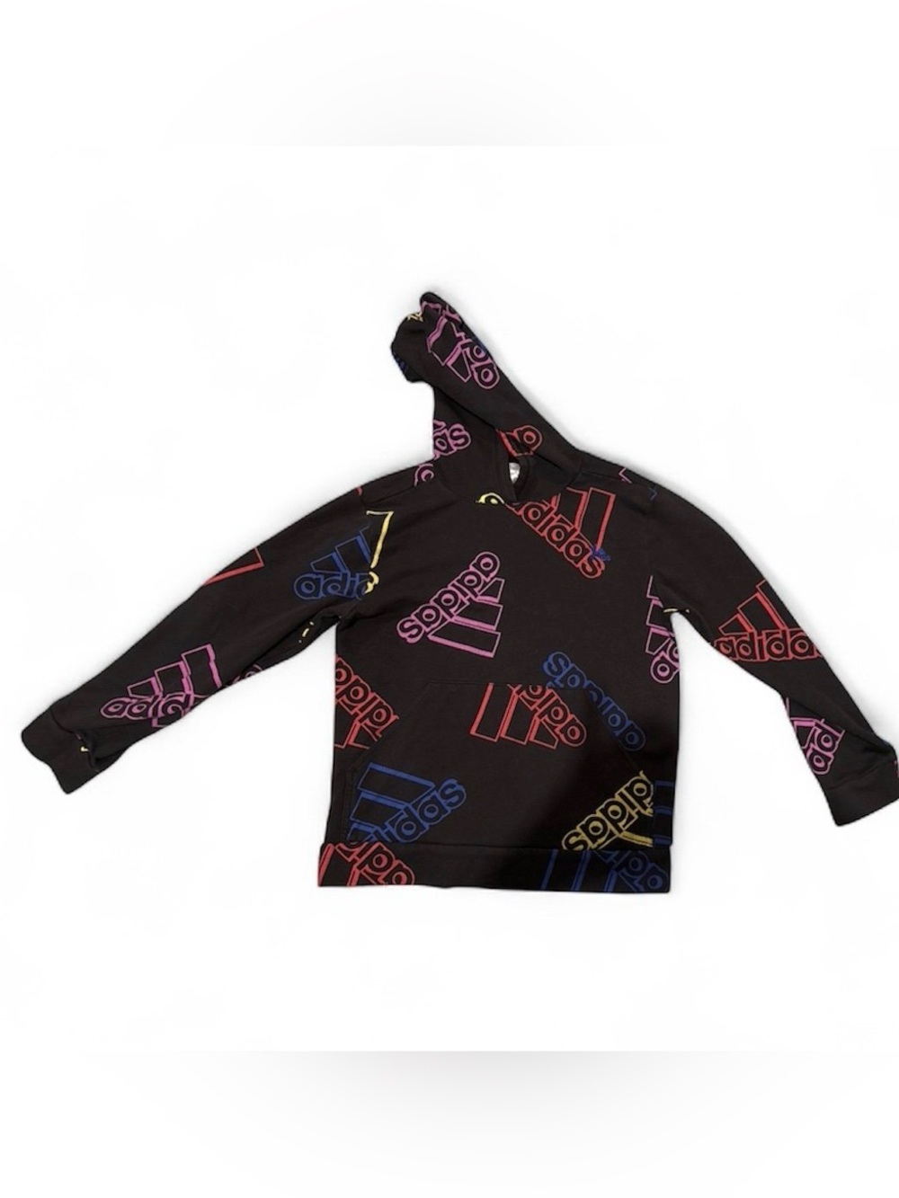 adidas Black Hoodie with Multicolor Logo Print boys size L